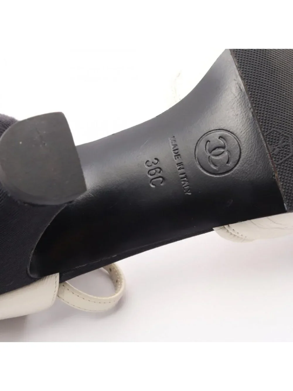 Chanel Pumps Pointed Toe Ribbon Leather Fabric Heel 36